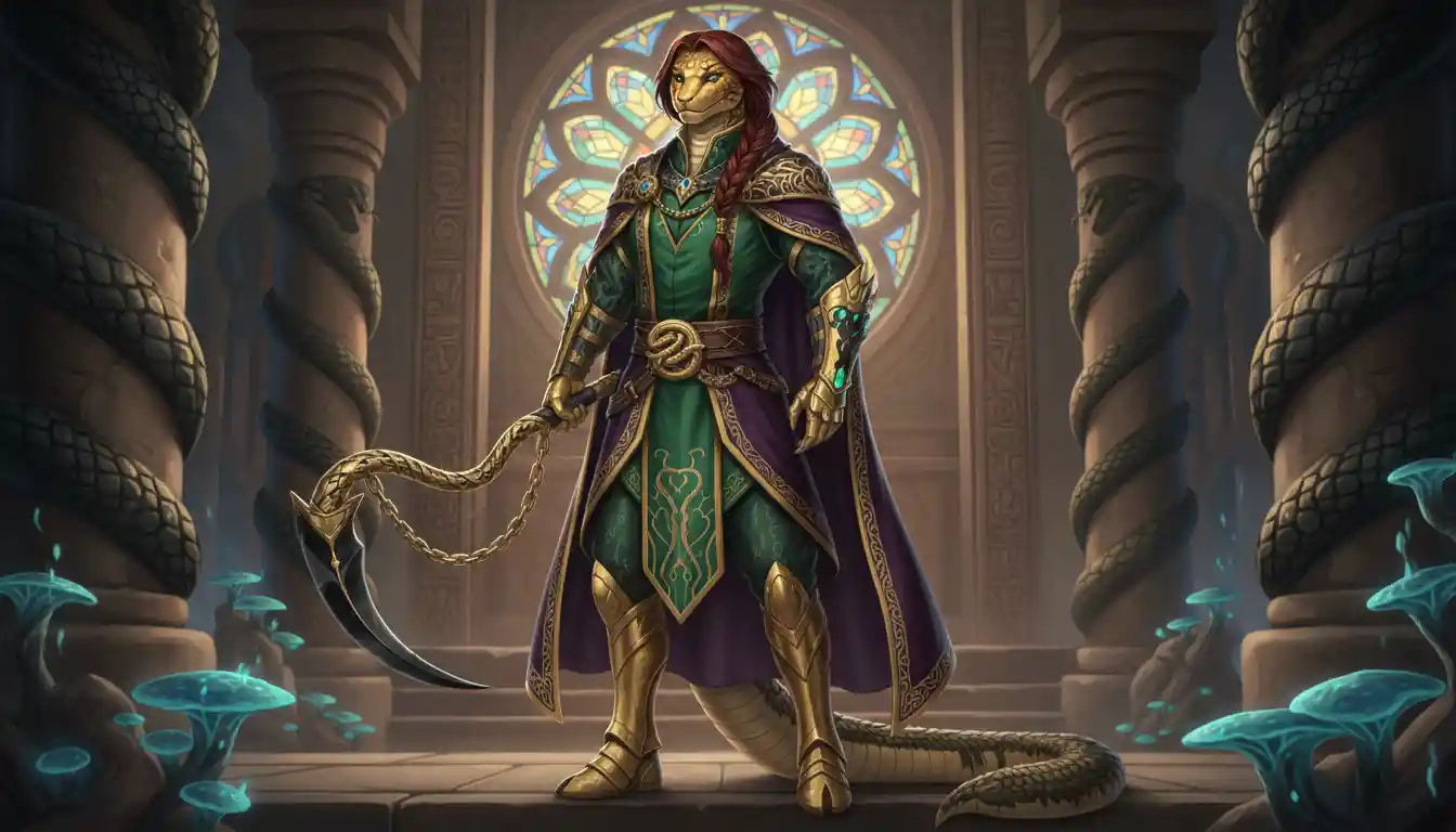 Regal anthro golden cobra king in royal serpent garments
