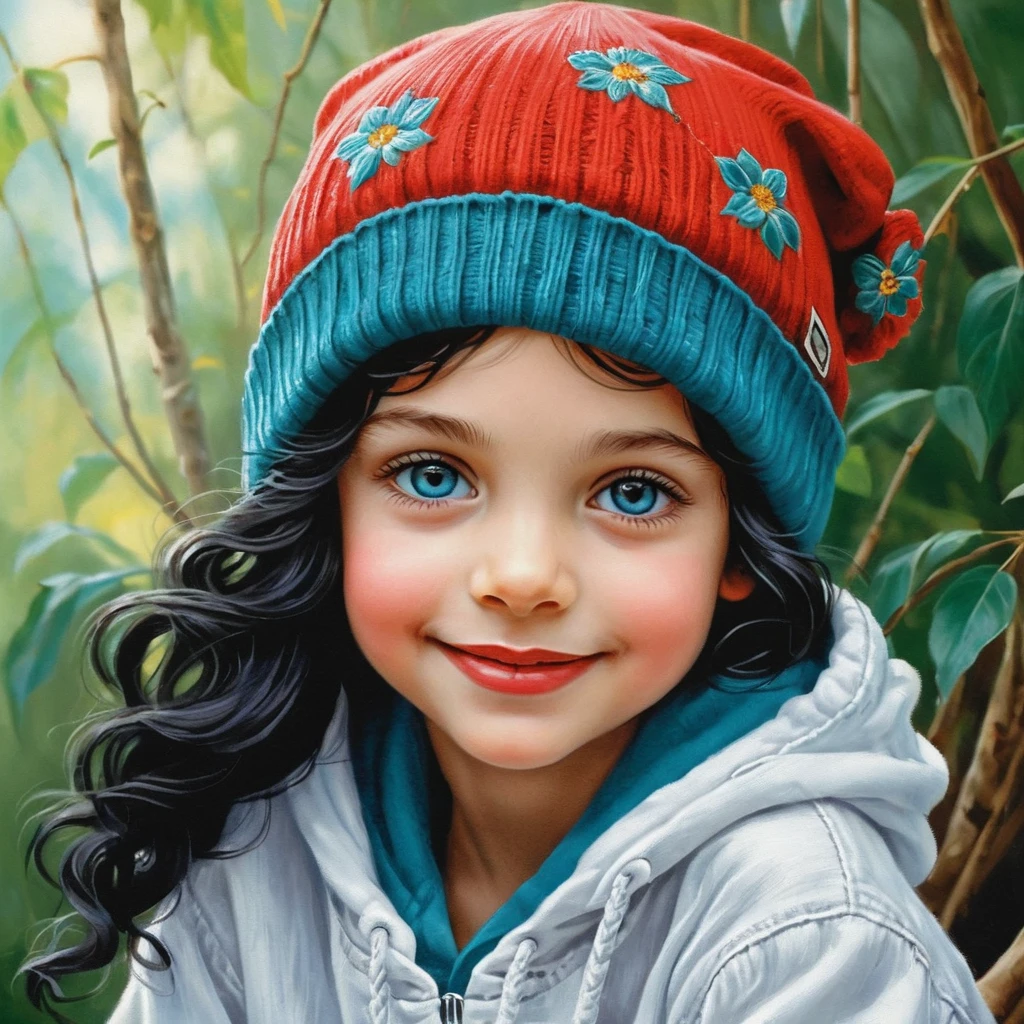 Smiling girl with teal hoodie and beanie in cartoon style