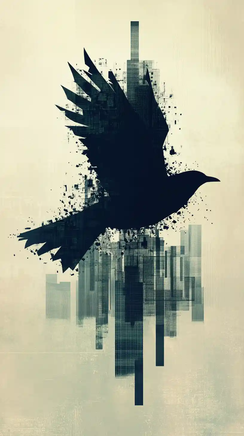 Minimalistische Vogelsilhouette aus architektonischen Fragmenten