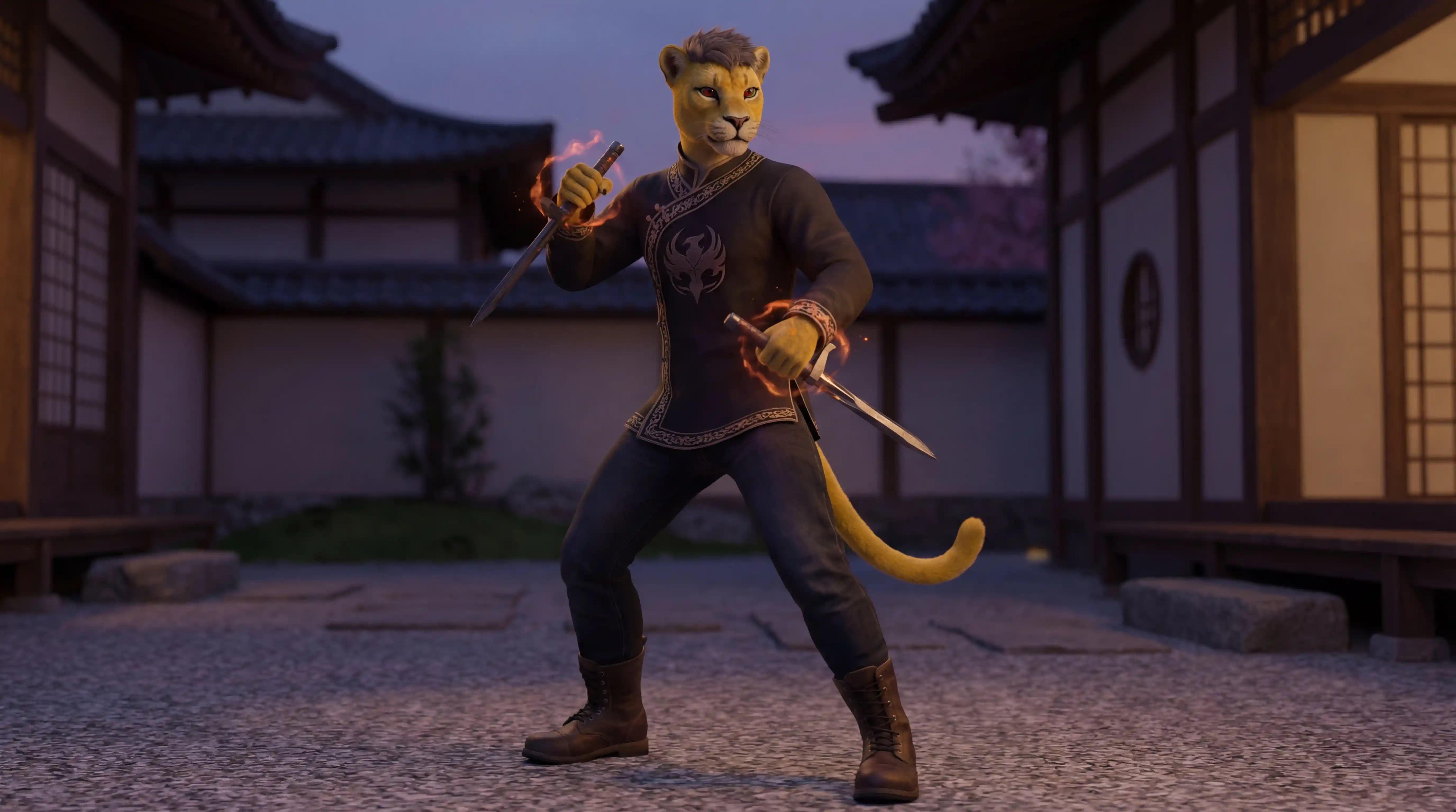 Anthro panther ninja guardsman with dual bladed tonfas