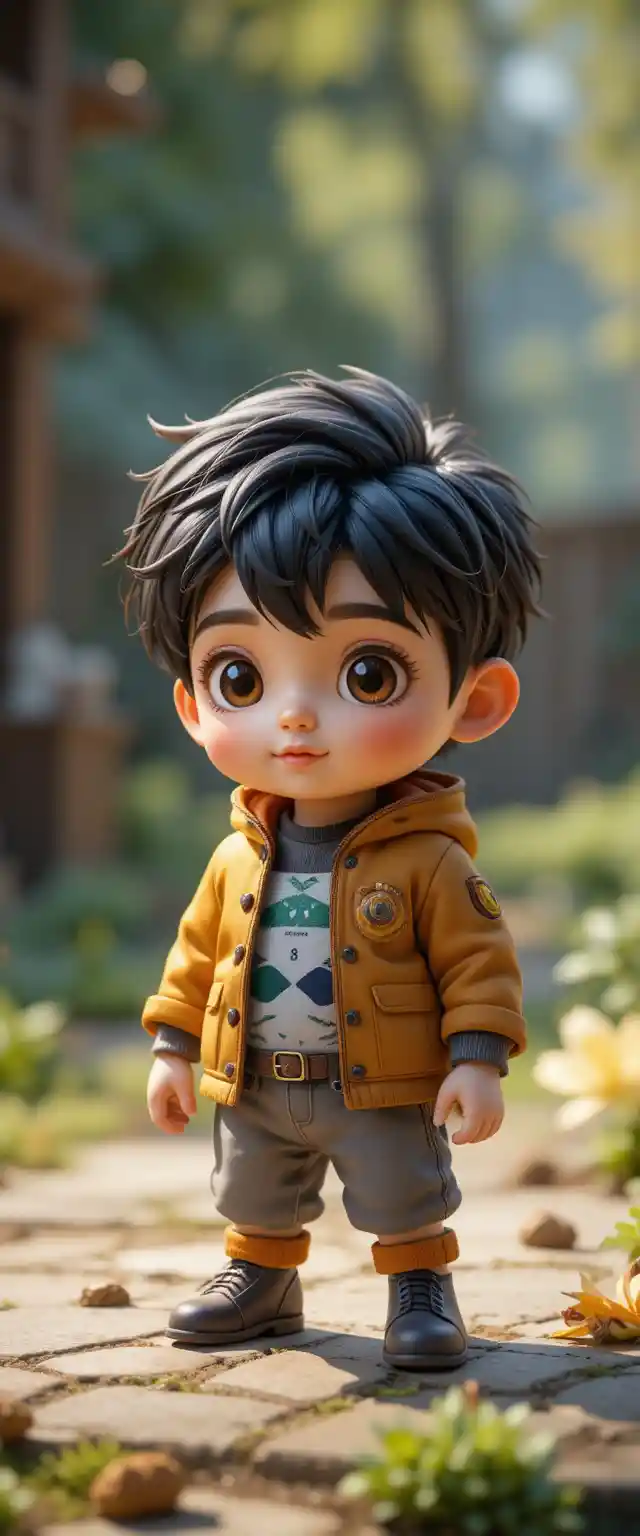 Full body chibi boy rendered in vivid realistic style