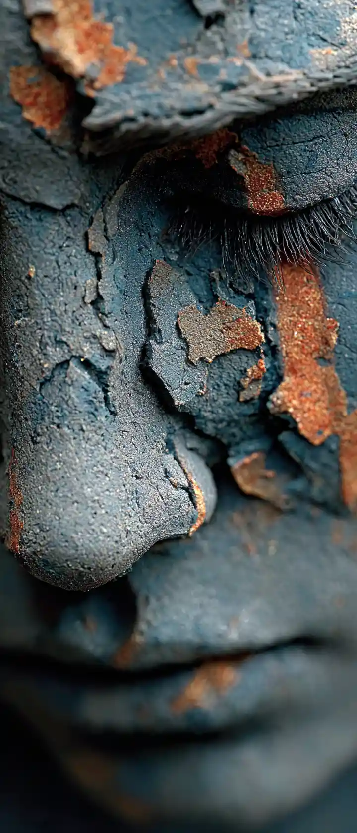 Close up anime portrait of a weeping clay faced girl