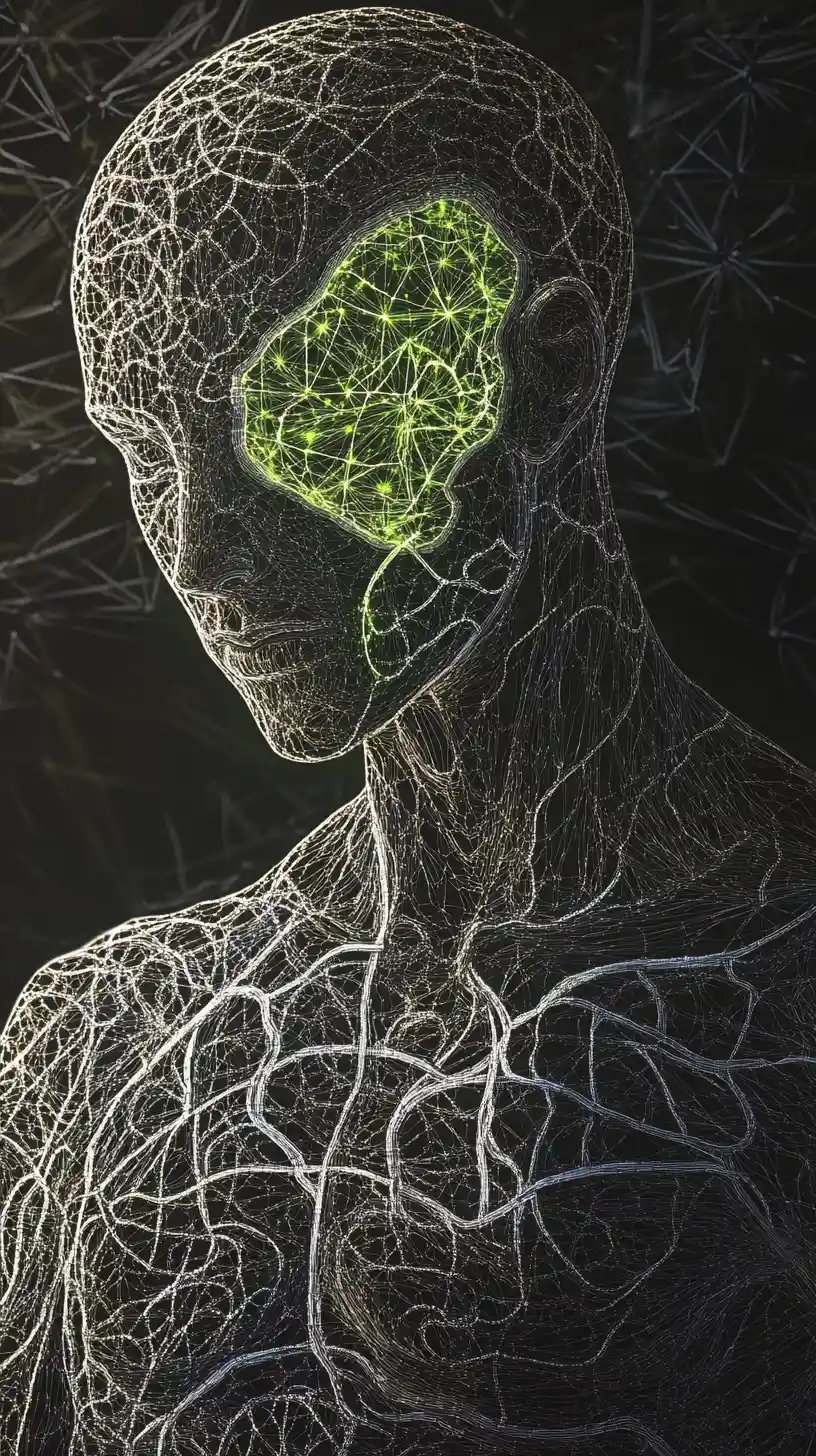 Humanoid alien figure covered in intricate map like patterns