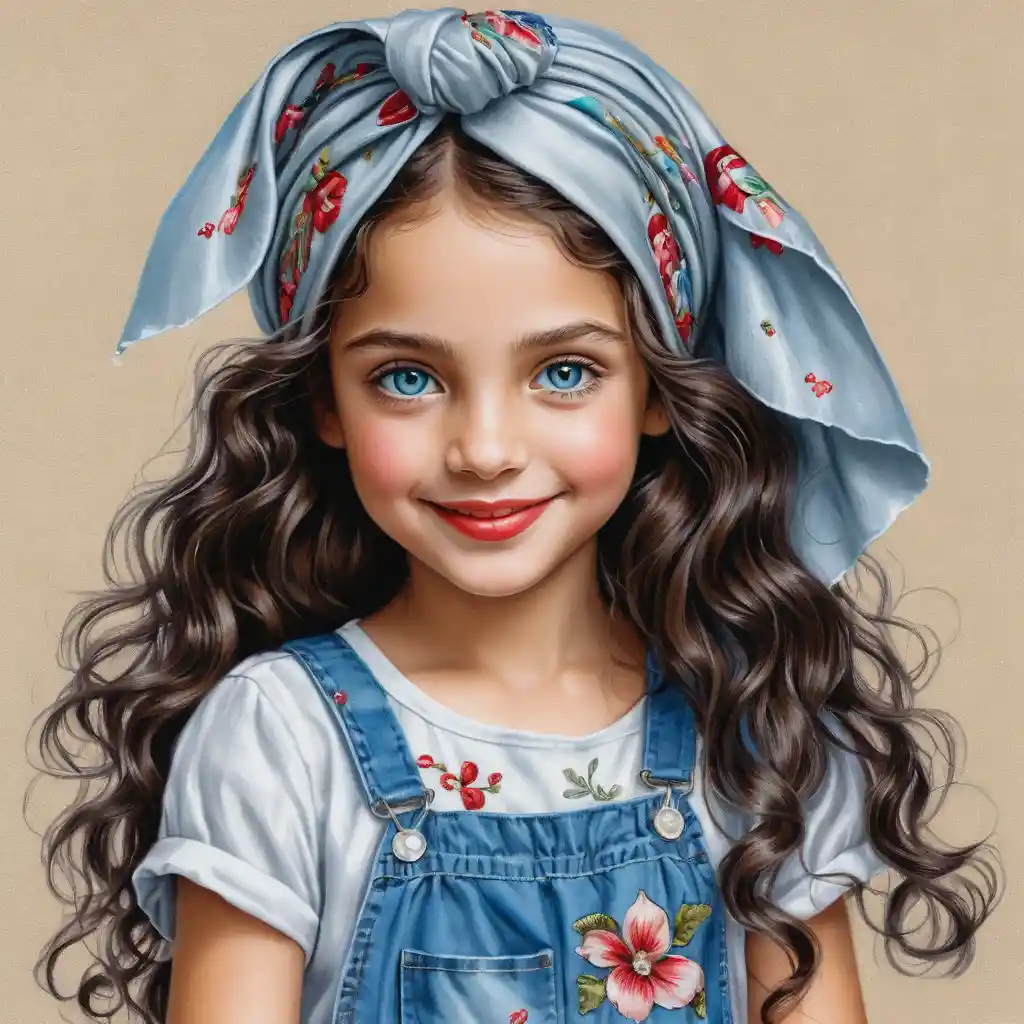 Smiling little girl in summer outfit full body illustration