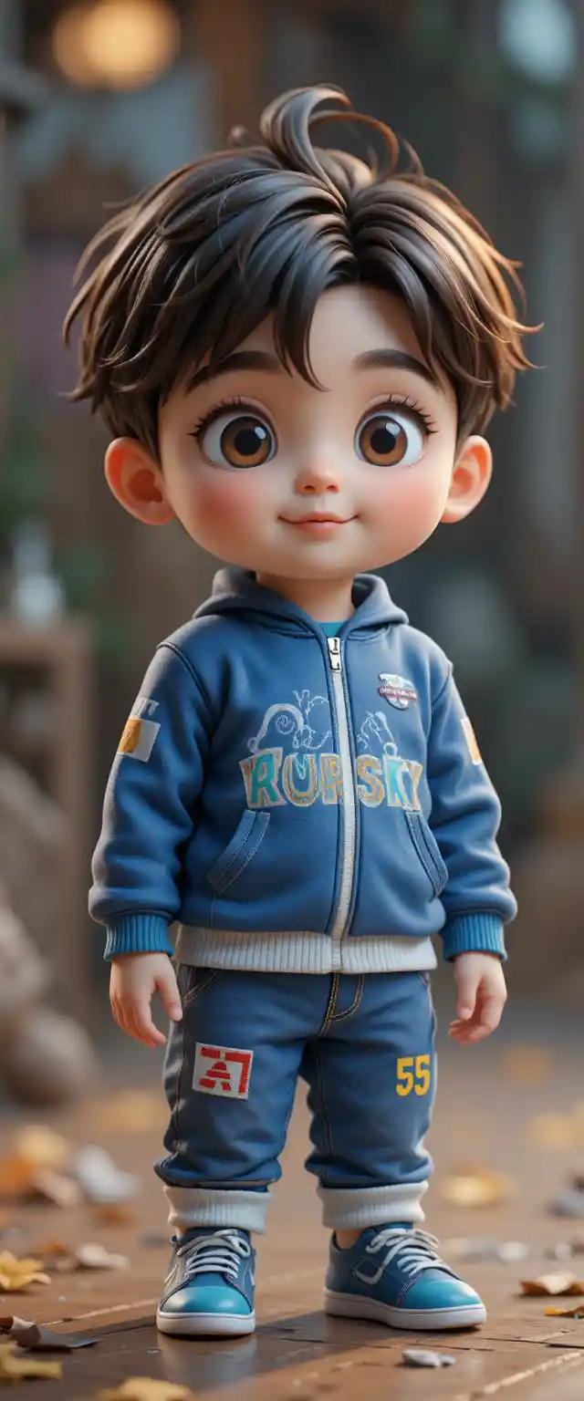 Full body 3D chibi boy in soft cinematic light