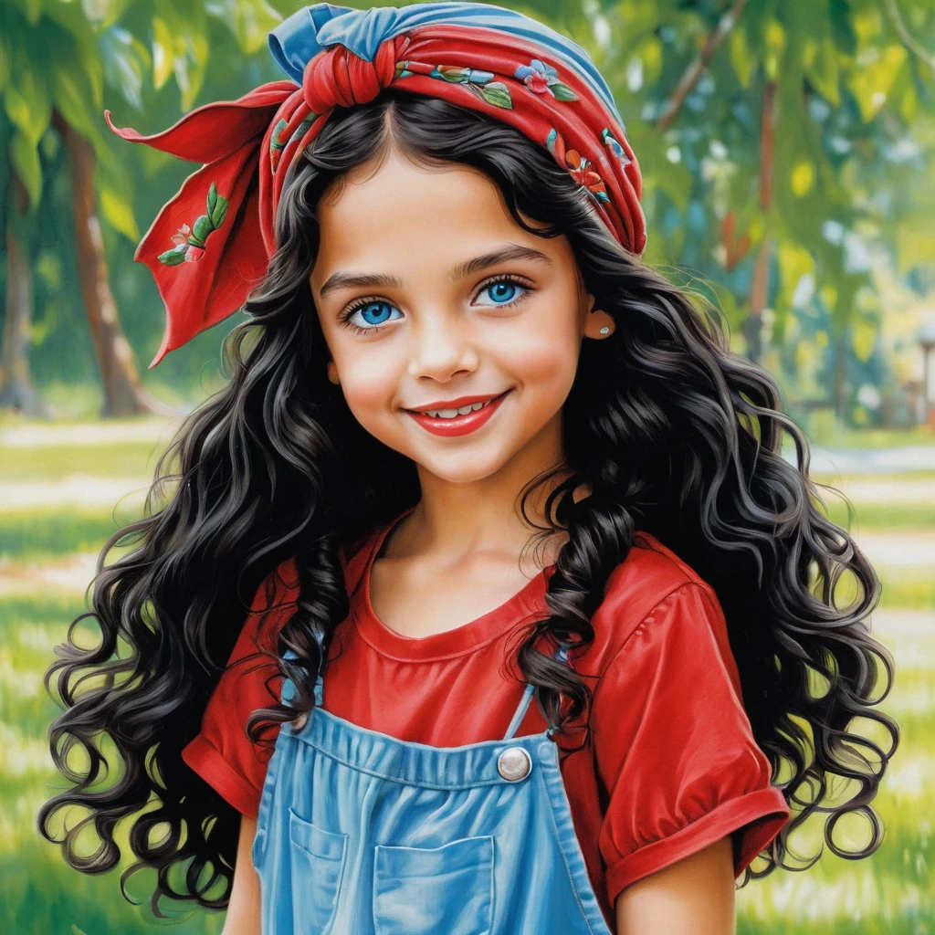Smiling girl with blue eyes in colorful summer outfit