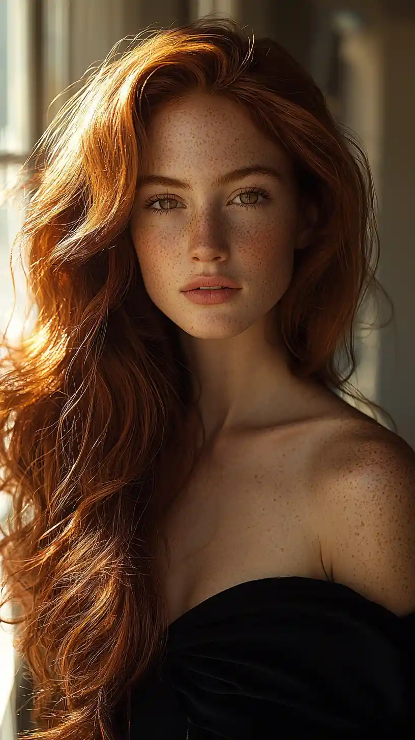 Young woman with red hair in warm sunlit portrait