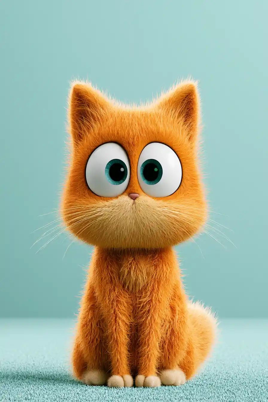 Gatto 3D carino stile cartone animato, morbido e giocoso