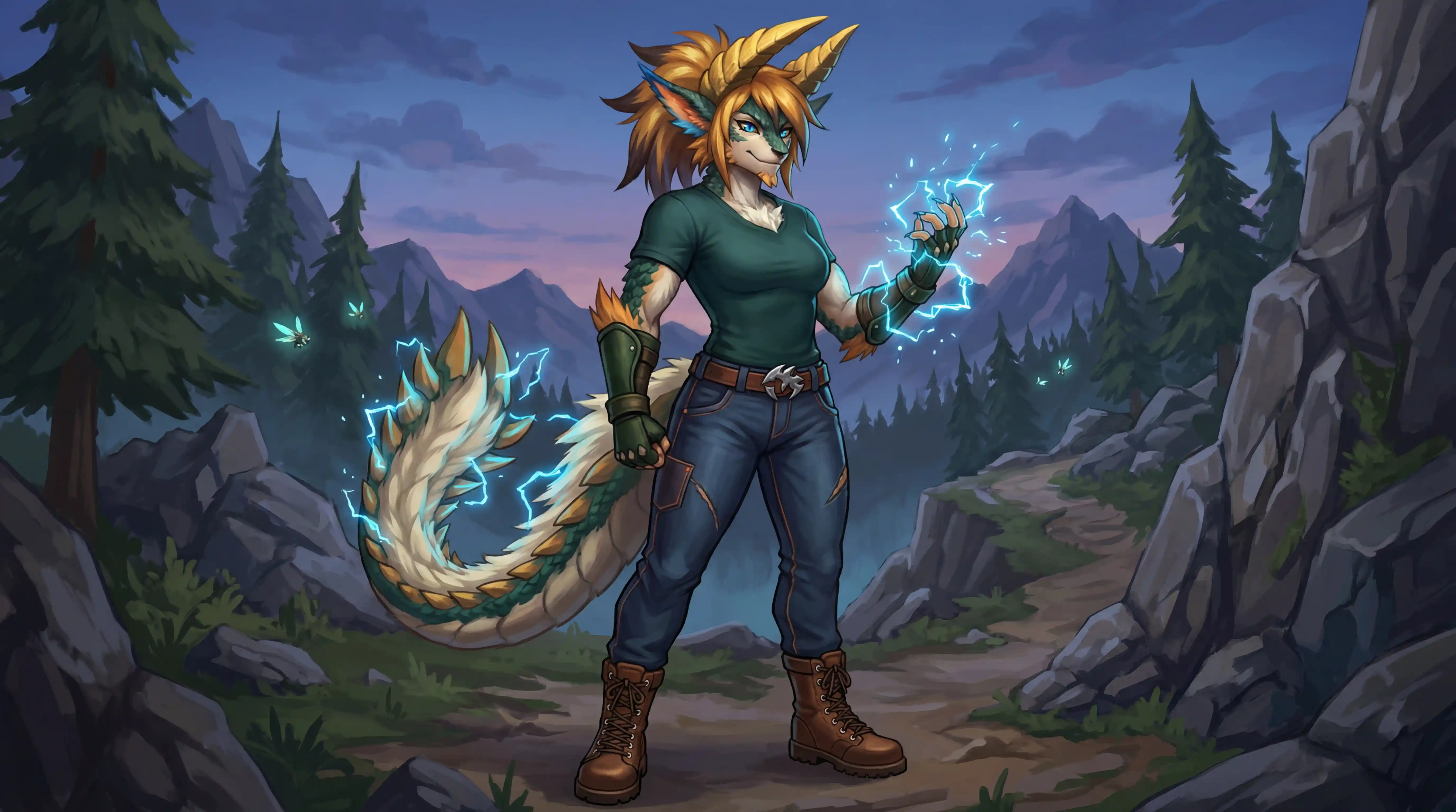 Brave female zinogre warrior in casual jeans and boots