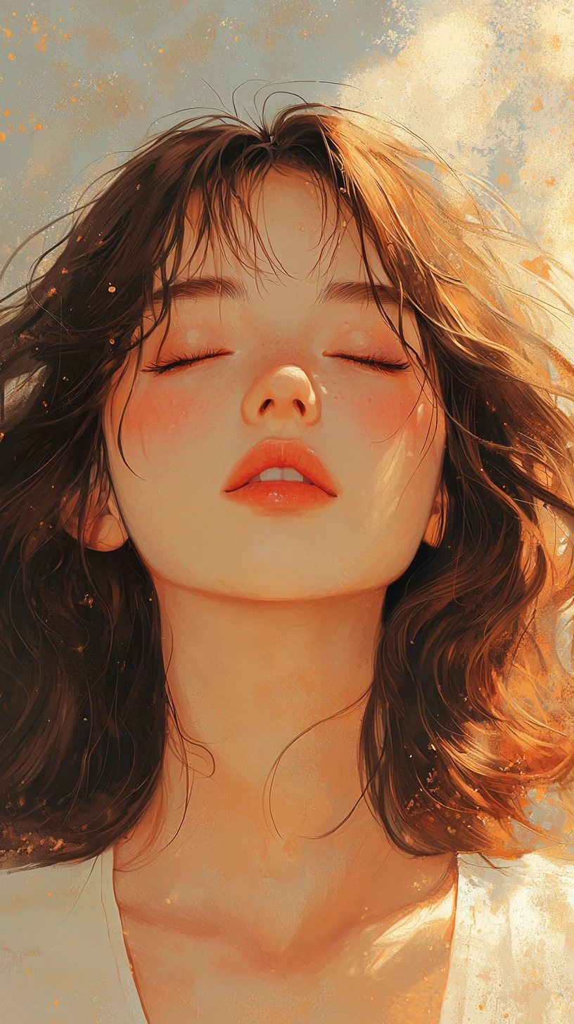 Lo-fi girl illustration in warm nostalgic pastel tones