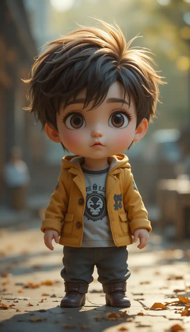 Cute chibi boy in realistic 3D full body render