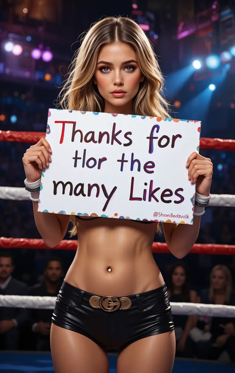 Ring girl holding a thank you sign in boxing ring