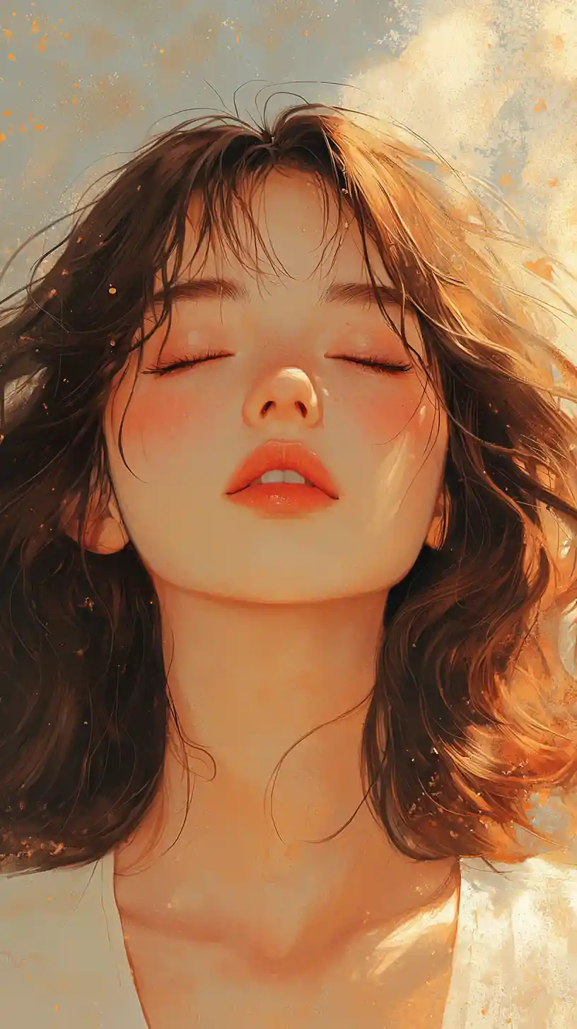 Lo-fi girl illustration in warm nostalgic pastel tones