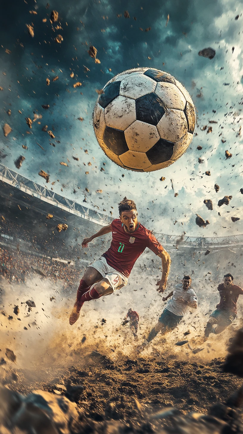Surreal close up of soccer player at goal line