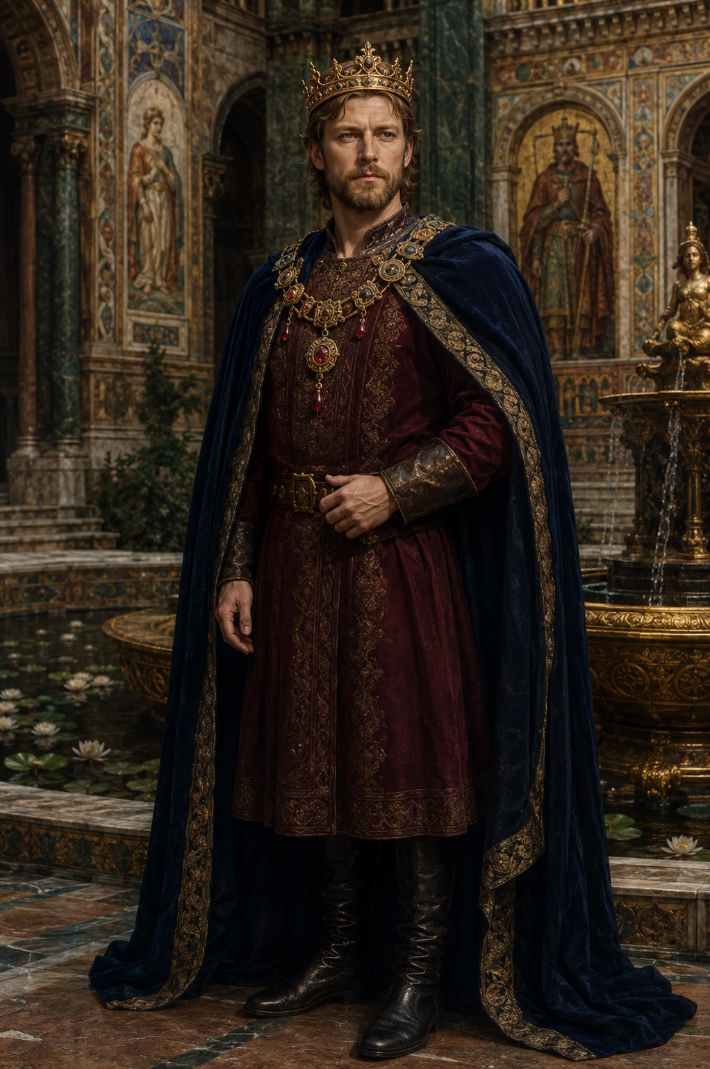 Renaissance style full length portrait of crowned nobleman
