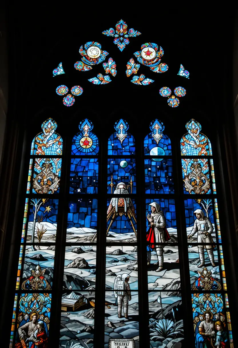 Close up stained glass window of a cathedral interior