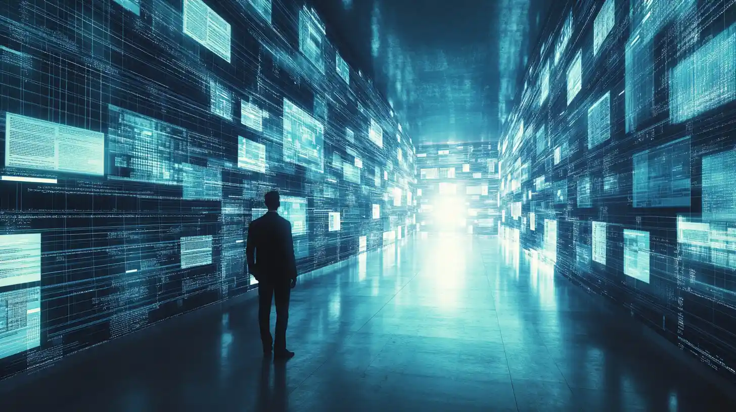Chaotic data wall transforming into clear analytic dashboards