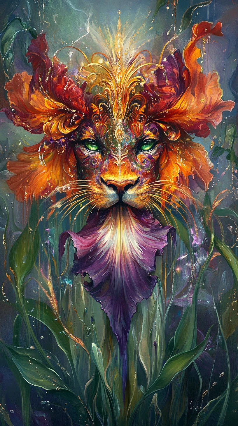 Fantastical lion flower hybrid glowing in a mystical garden