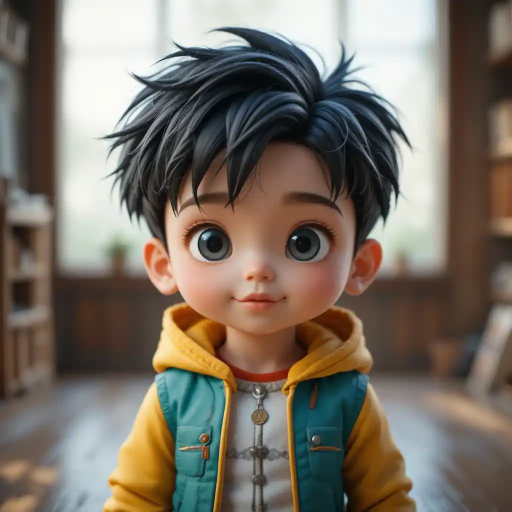 Cute chibi boy full body 3D render on transparent background