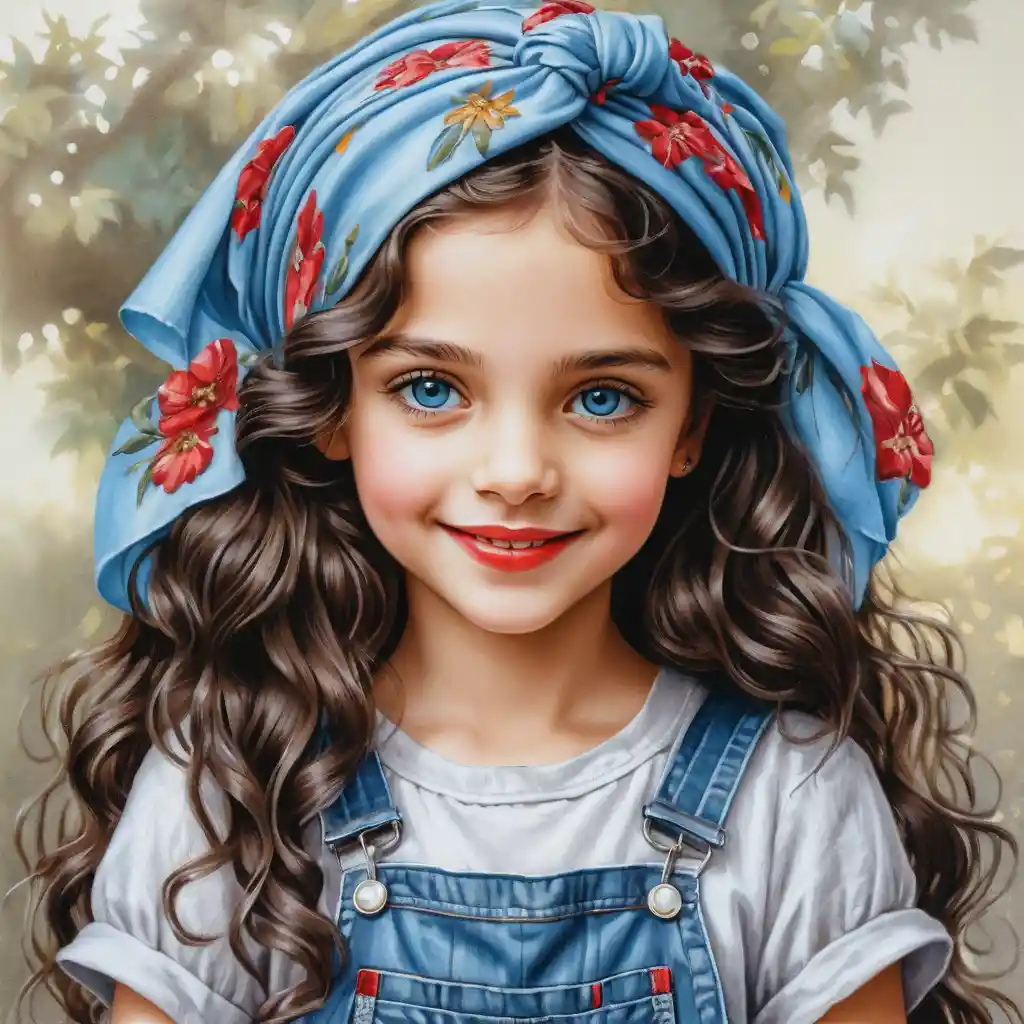 Smiling little girl in summer outfit full body illustration