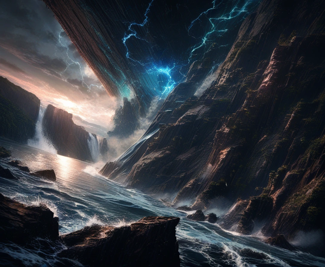 Colossal sea serpent rising from storm lashed ocean