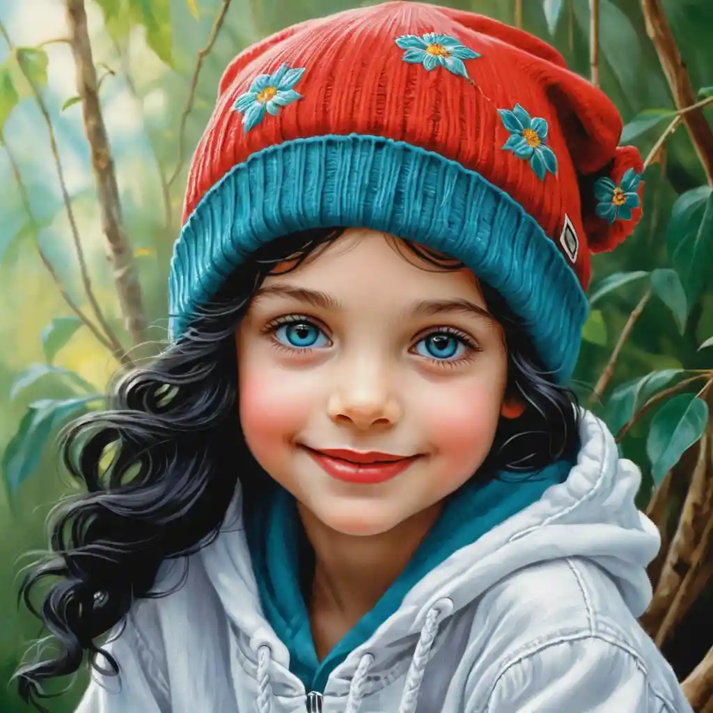 Smiling girl with teal hoodie and beanie in cartoon style