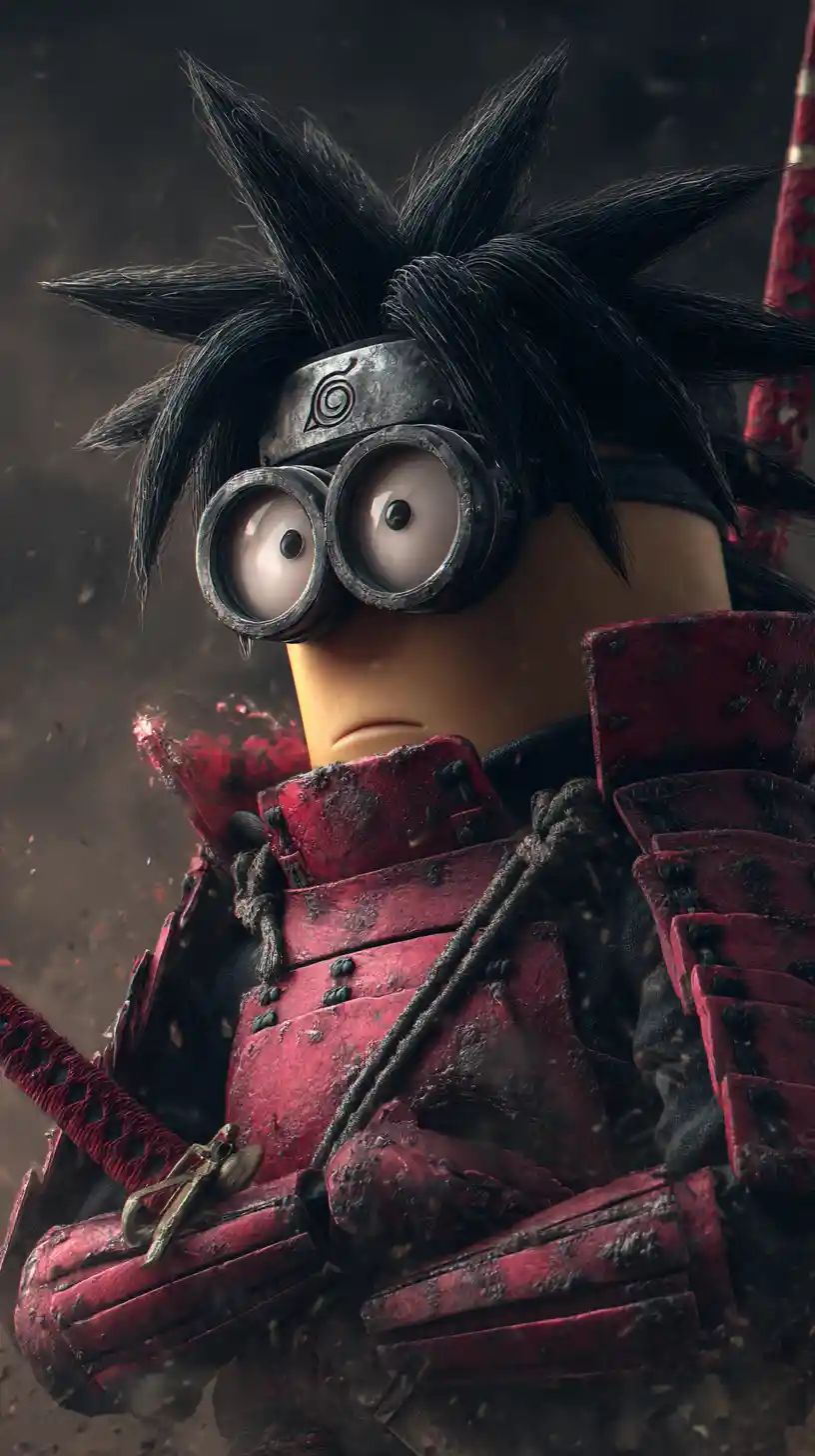Anime warrior stands on a dark battlefield in samurai armor