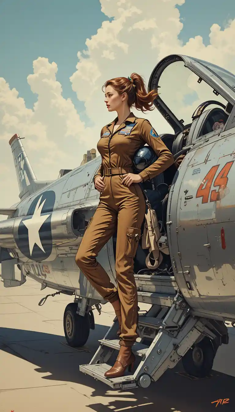 Woman pilot standing on the wing of a fighter jet