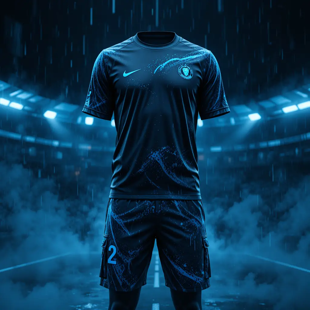 Futuristic black soccer kit with neon light reflections