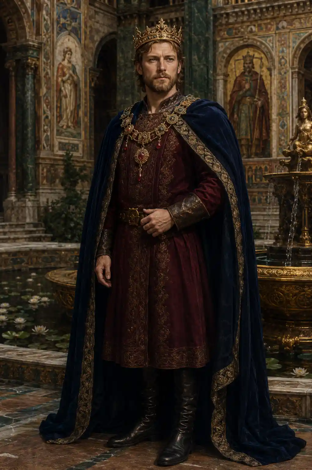 Ritratto a figura intera di nobile incoronato in stile rinascimentale
