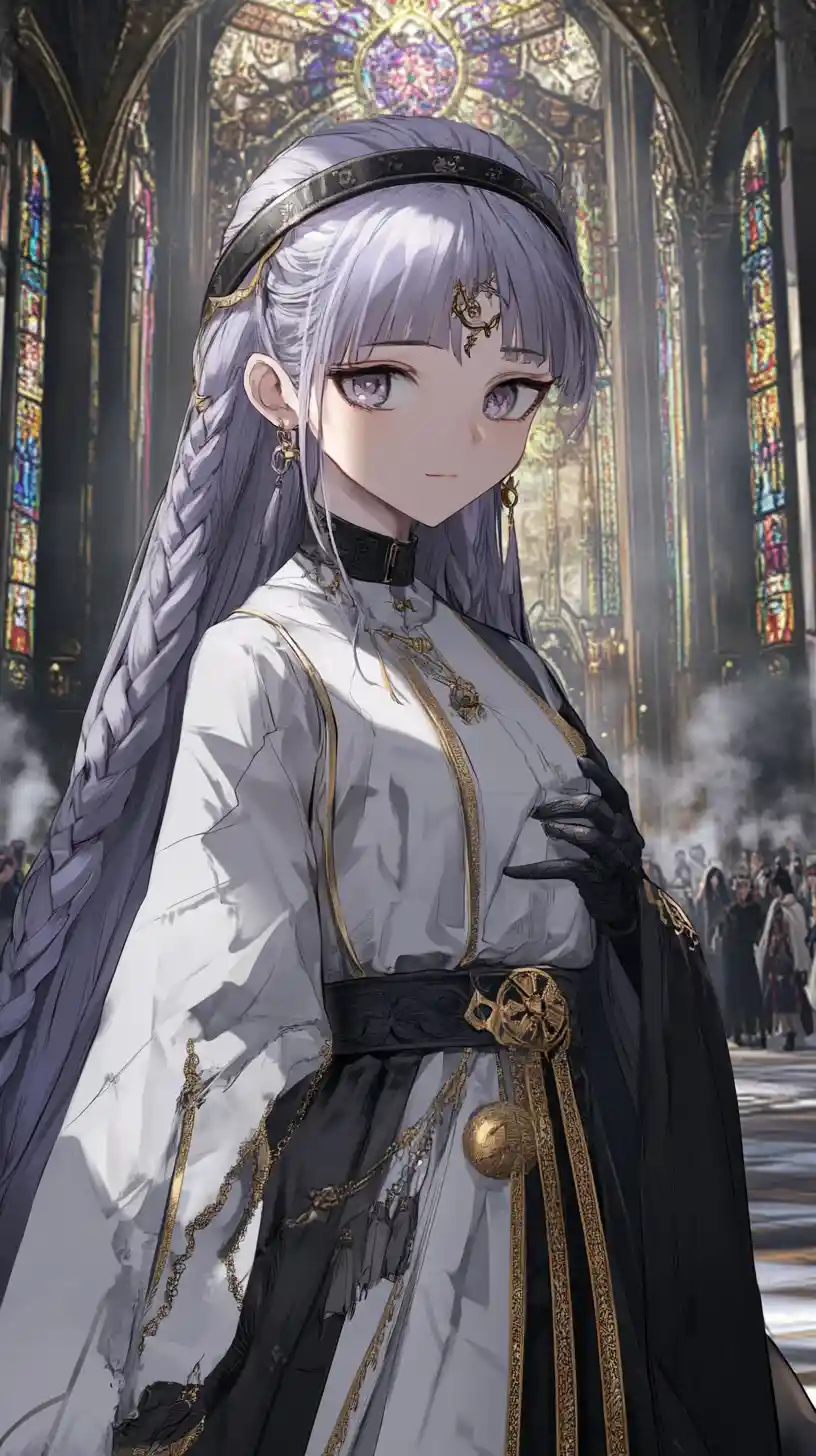 Ghostly anime girl in silver bandaged dress at station
