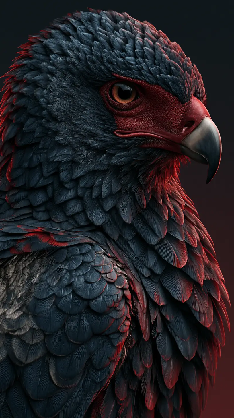 Fierce hawk close up with glowing red rim light