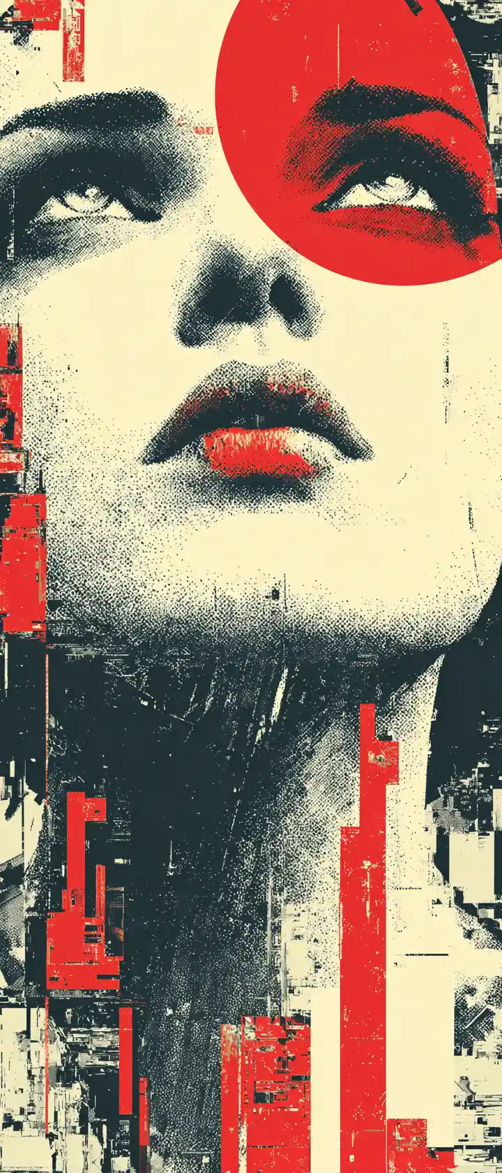 Fragmented anime girl portrait in bold geometric abstraction