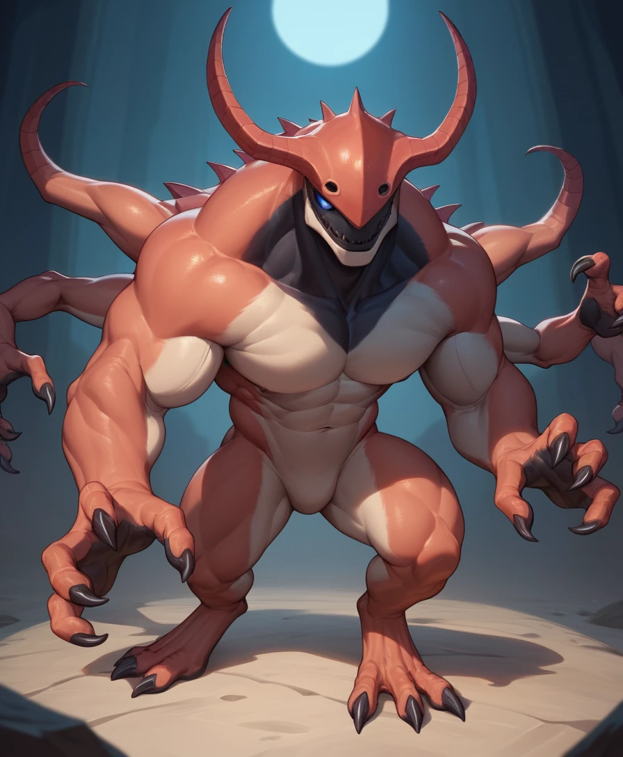 Asymmetrical mutant monster with contrasting limbs and eyes