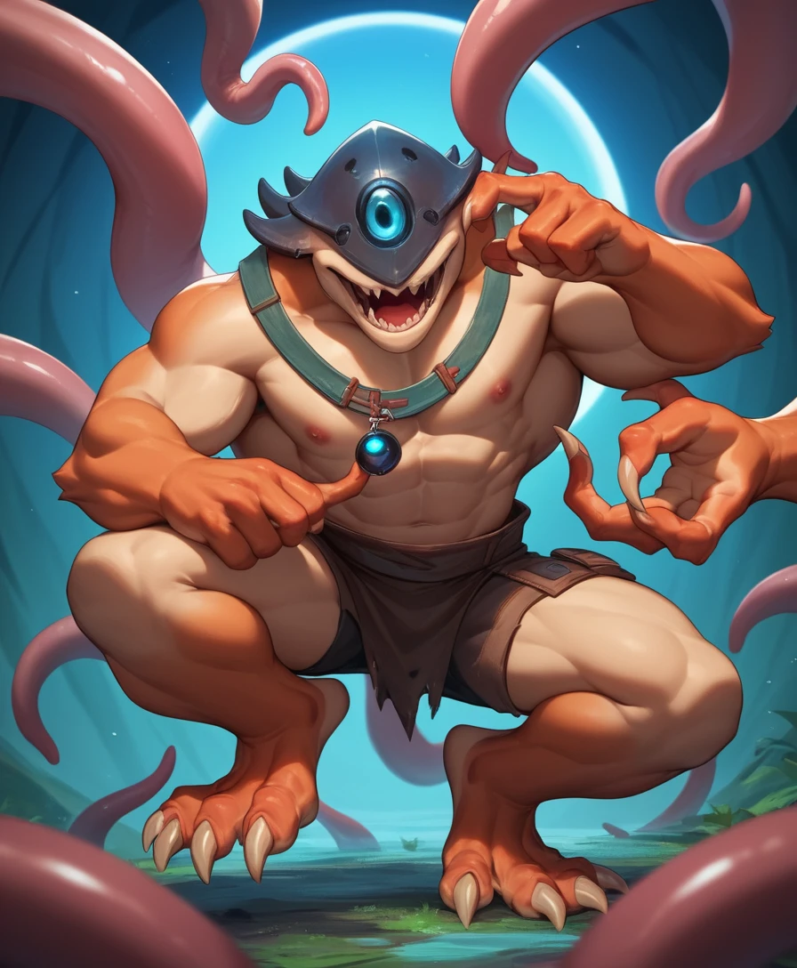 Grotesque asymmetrical monster with twisted limbs and claws