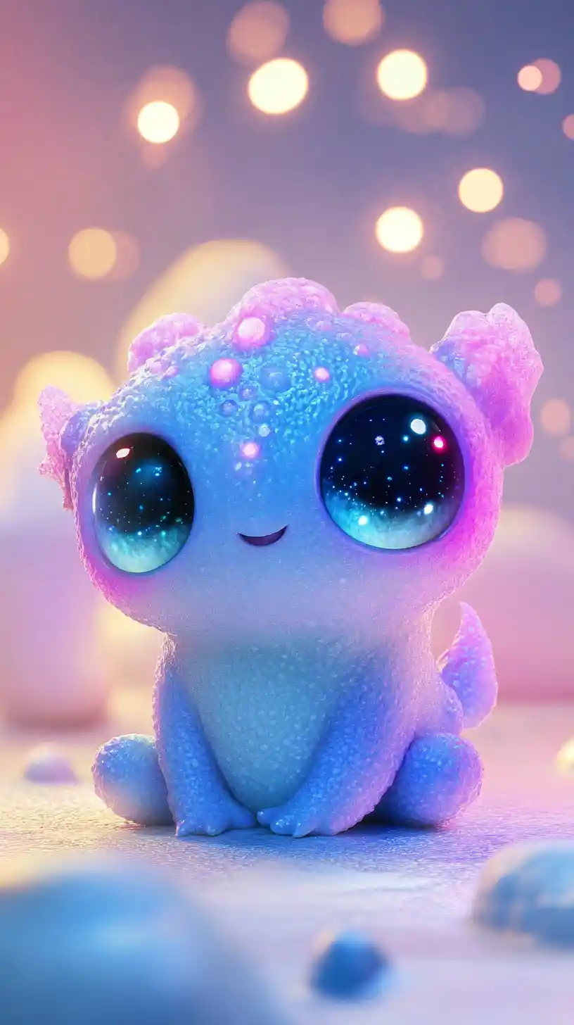 Cute velvety fantasy creature with glowing stitched details