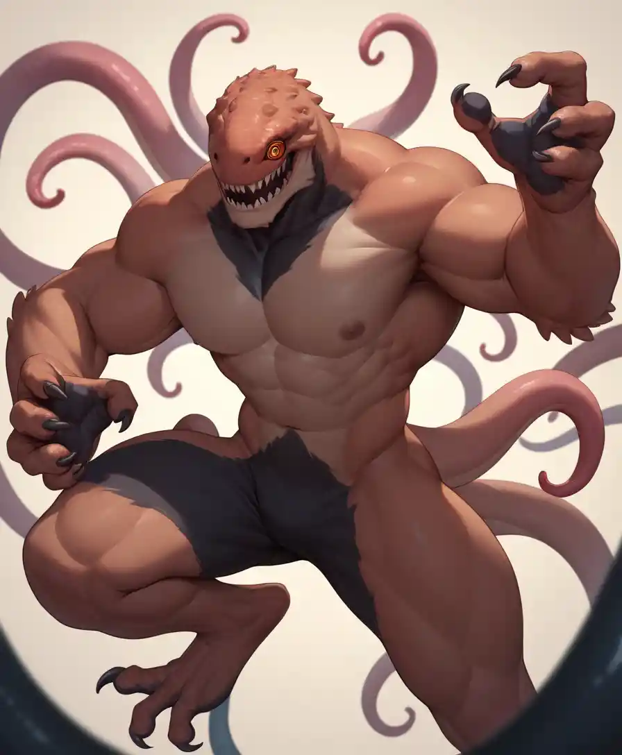 Grotesque monster with twisted limbs and mismatched eyes