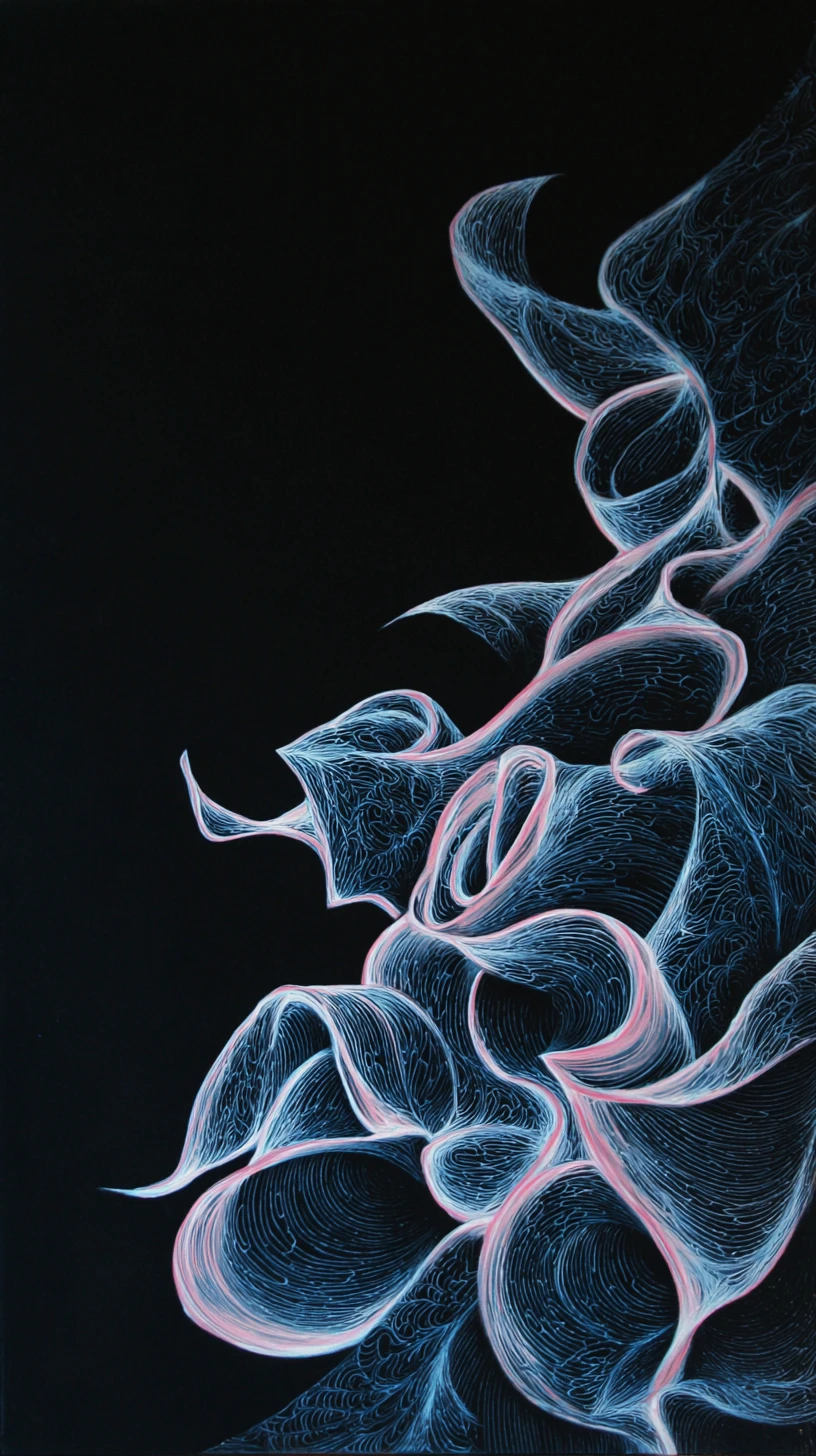Human figure in black ink with glowing carved patterns