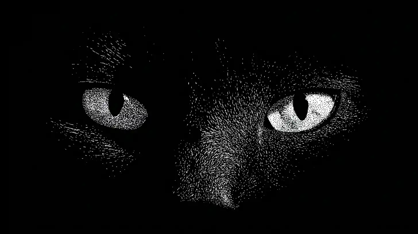 Luminous eyes emerging from vast dark negative space