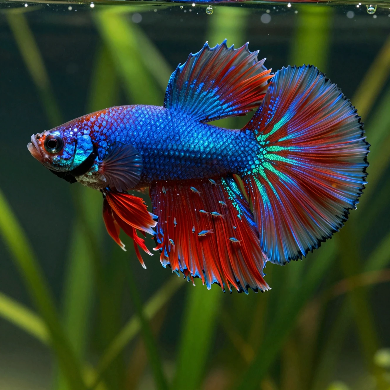 Macro close up of a fractal betta fish in water