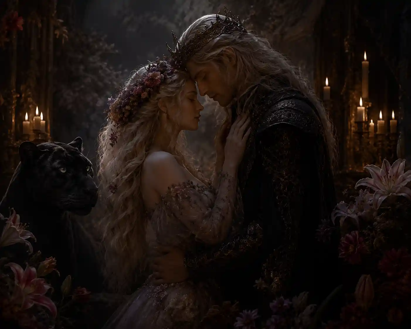 Romantic couple standing close with foreheads gently touching