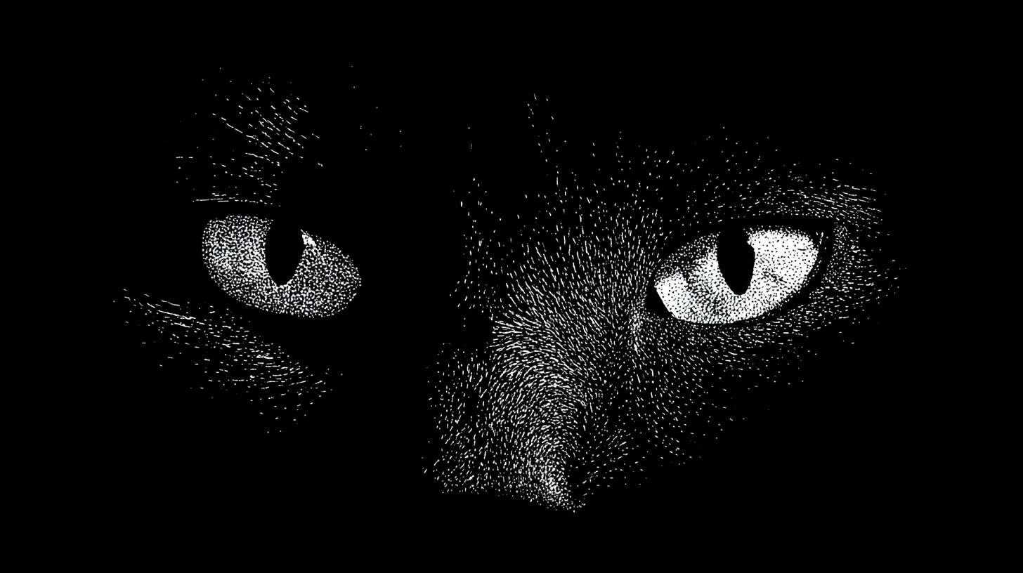 Luminous eyes emerging from vast dark negative space