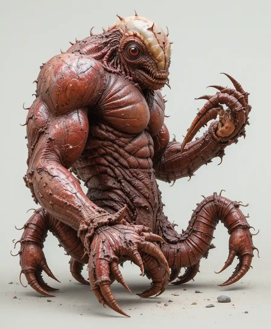 Mutant creature with asymmetric limbs and transformed eyes