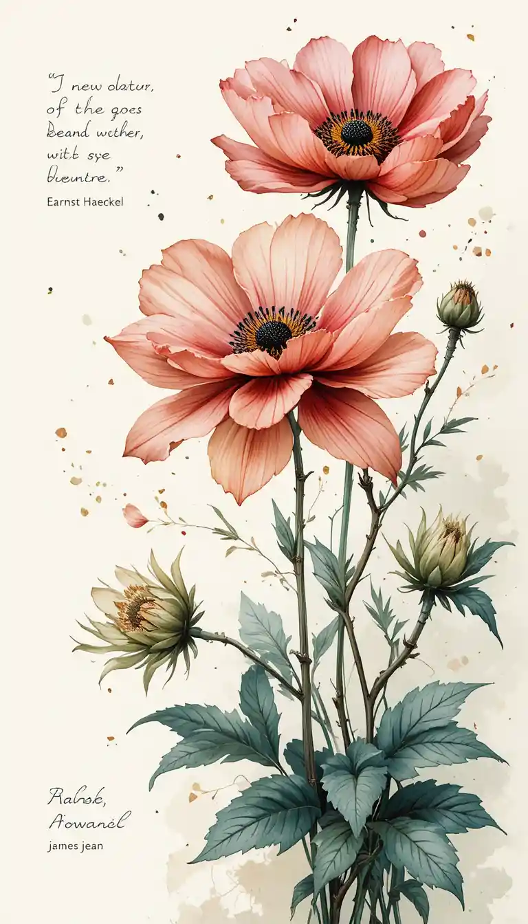 Vector floral anemone illustration on a graphic flyer design