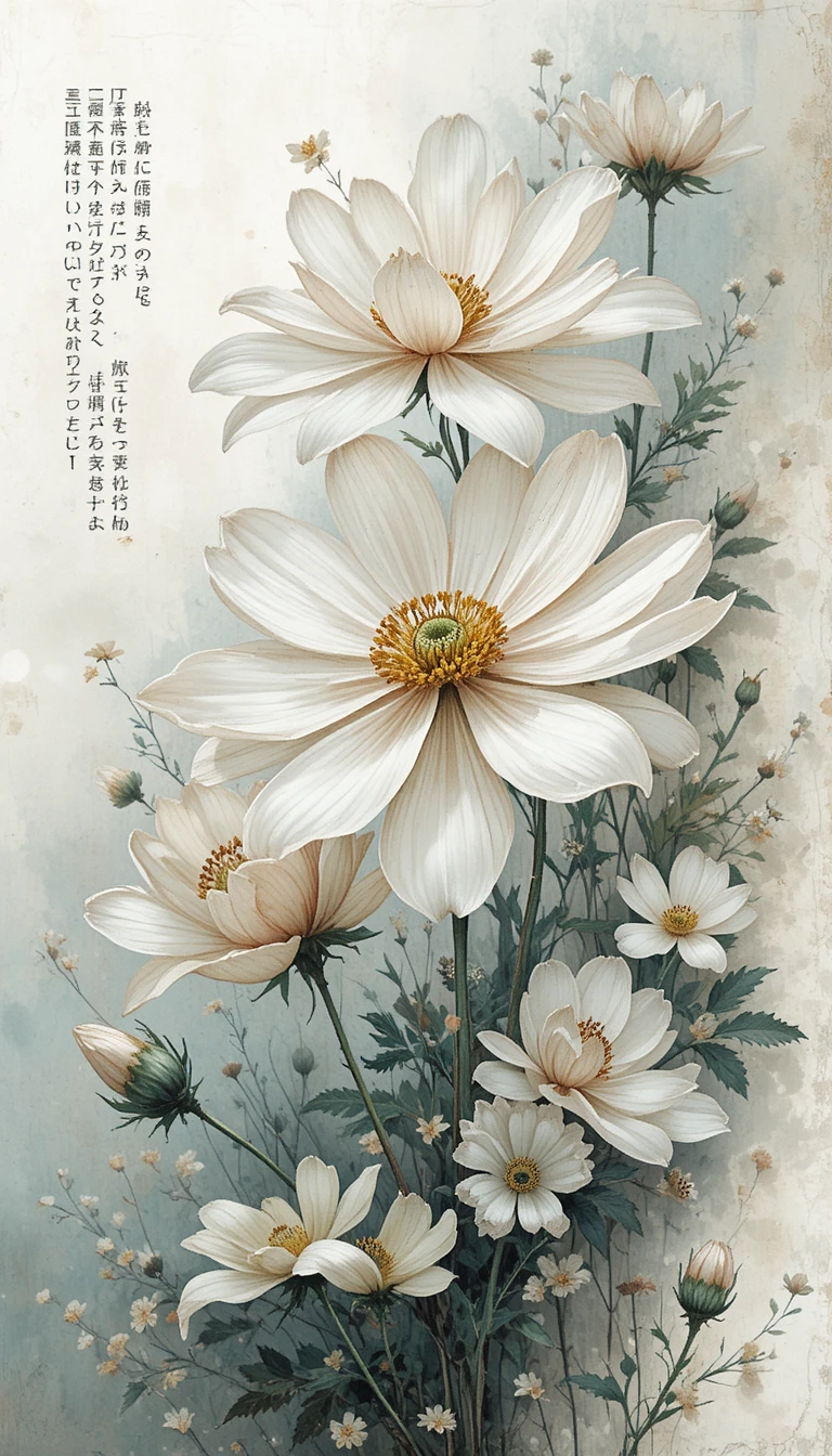 Vector graphic flyer with white anemone flower illustration