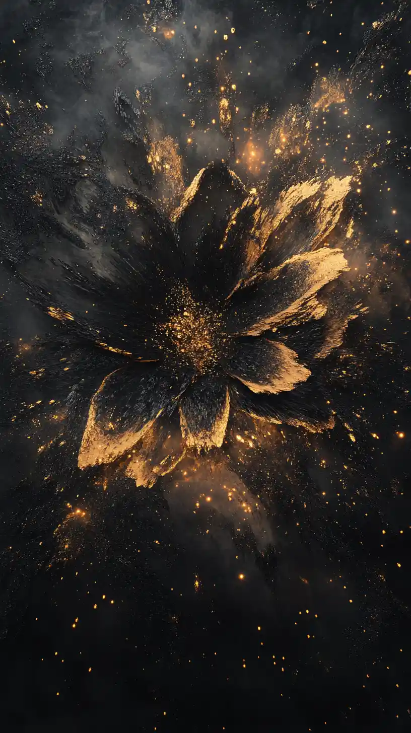 Abstract Metallic Flower Exploding Above Dark Landscape