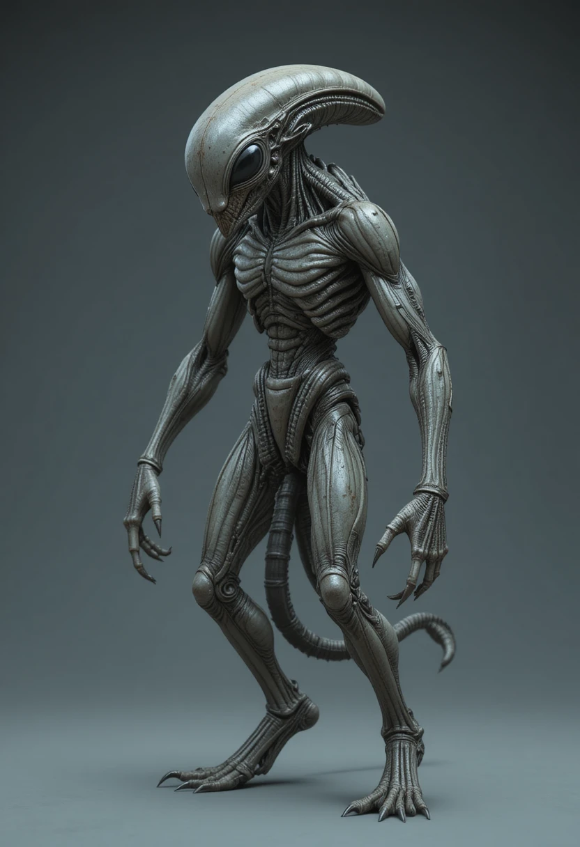 Alien creature with asymmetrical limbs and membrane covered eye