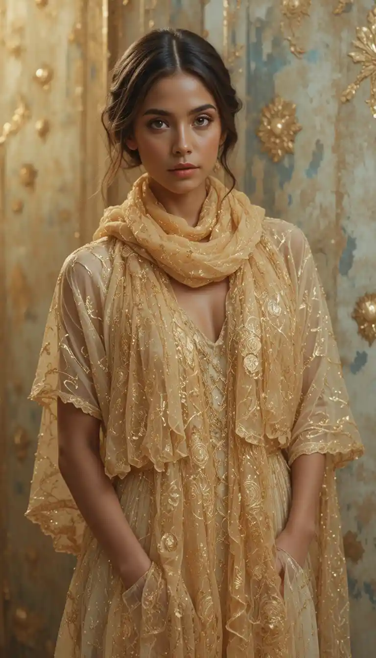 Golden silk scarf woven from shimmering mussel byssus threads