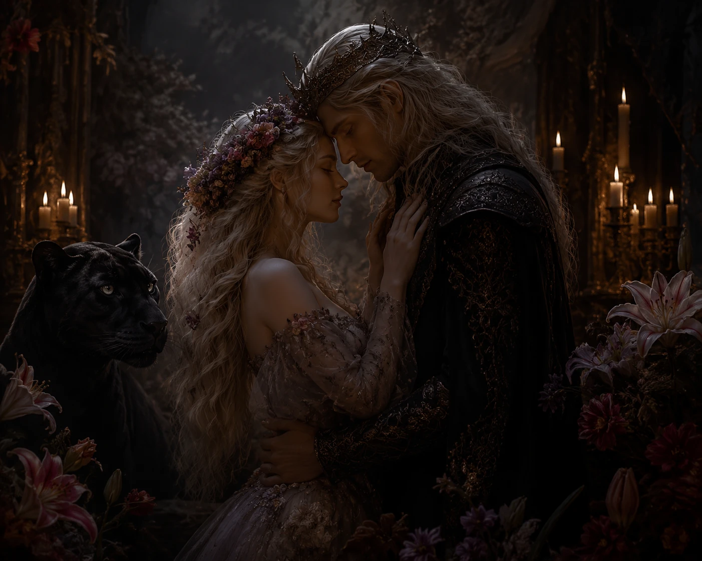 Romantic couple standing close with foreheads gently touching