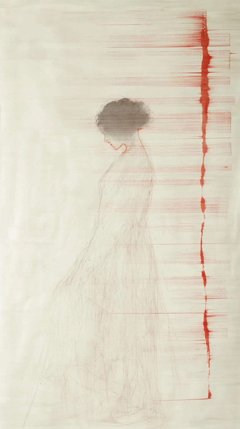 Minimal figure dissolving into soft ink and empty space